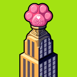 The Stray Society crest: a pink paw print set on top of a tower